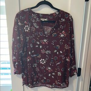 LOFT Red Relaxed Blouse with Three-Quarter Sleeves